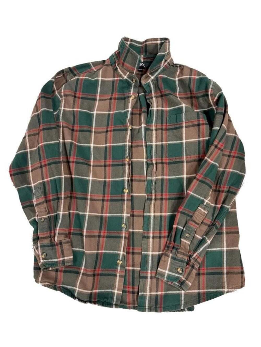 Eddie Bauer Men's Long Sleeve Plaid Flannel Button Down Shirt Green Brown XL